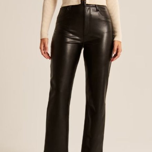 Abercrombie & Fitch Curve Love Vegan Leather Ultra High Rise Ankle Straight Pant - Picture 1 of 5